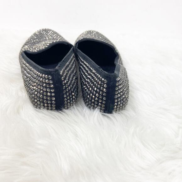 Steve Madden 7.5 M Womens Black Textile Conncord Rhinestone Stud  Smoking Flats - Picture 3 of 8